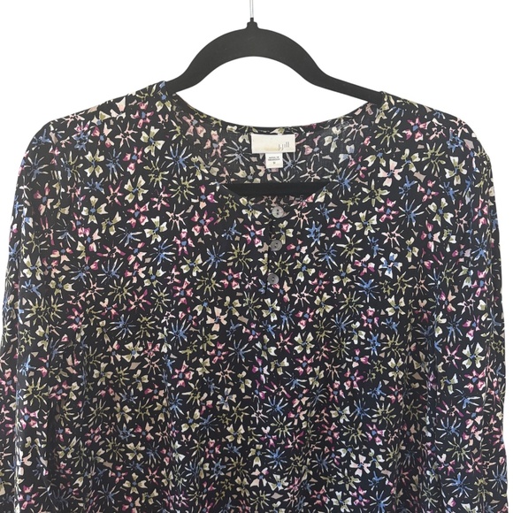 J. Jill Black Multicolor Floral Print Long Sleeve Blouse Women’s Medium - Picture 4 of 10